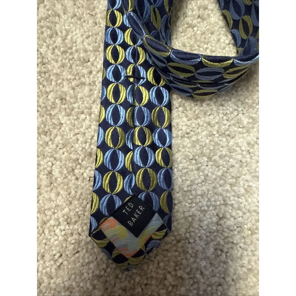 Ted Baker London Mens Silk Necktie‎ Green  Blue Electric Geometric Tie